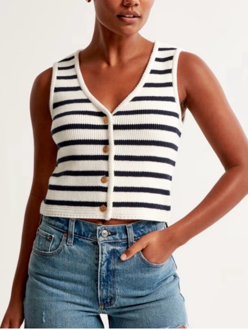 Abercrombie & Fitch Navy and White Striped Knit Tank Top Women’s Sz Large